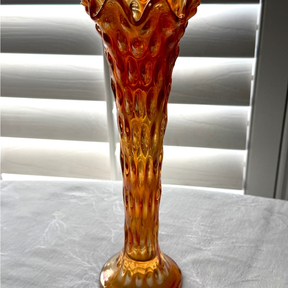 Vintage Collectible Marigold Carnival Orange Glass Vase